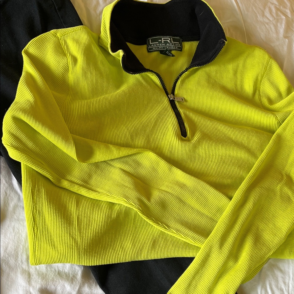 Lauren Active Neon Yellow Quarter-Zip Top and Universal thread Black Pants Set